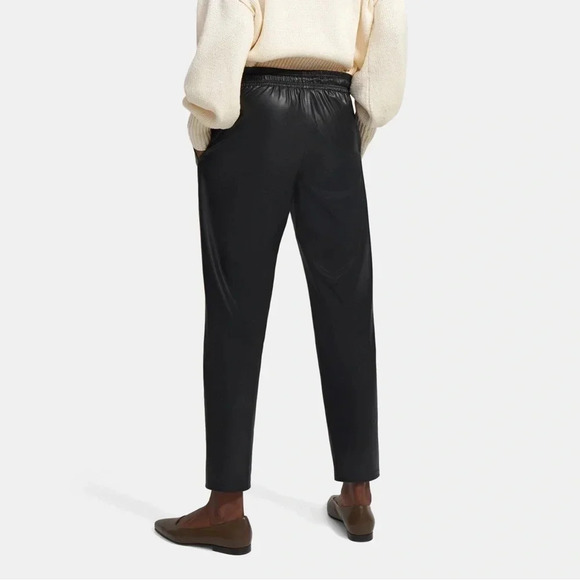 Theory Split hem Ankle Leather Pant Black Slit Pull On Straight Leg size 00 - Picture 12 of 15